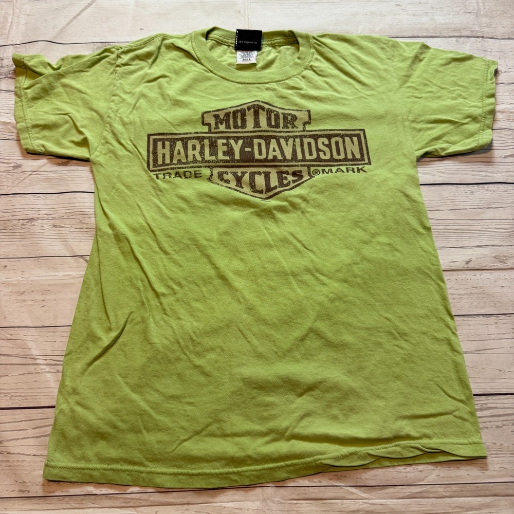 Harley Davidson Shirt Green Motorcycle Bike Biker Logo Texas Men's Size Small